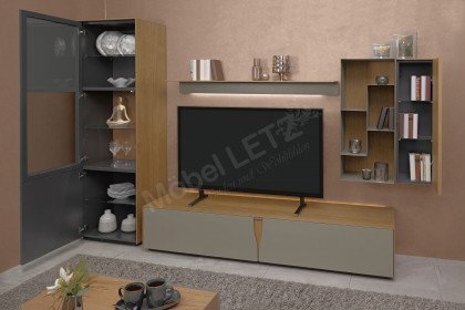 Vinci von LEONARDO Living - Wohnwand Eichenfurnier und Lack grau