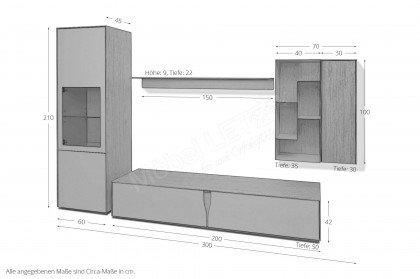 Vinci von LEONARDO Living - Wohnwand Eichenfurnier und Lack grau