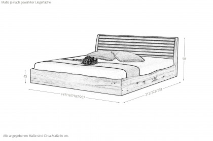 Pilatus von Sprenger Möbel - Holzbett mit Waldkante Sumpfeiche geölt