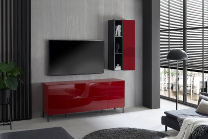 Colors von Mäusbacher - Wohnwand mit Glas in Bordeauxrot und eckigen Metallfüßen