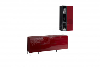 Colors von Mäusbacher - Wohnwand mit Glas in Bordeauxrot und eckigen Metallfüßen
