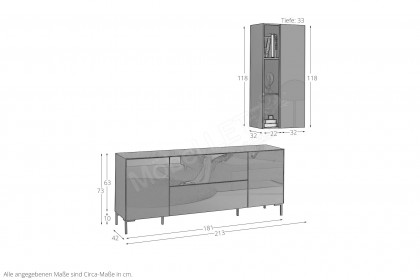 Colors von Mäusbacher - Wohnwand mit Glas in Bordeauxrot und eckigen Metallfüßen