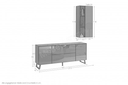 Colors von Mäusbacher - Wohnwand mit Glas in Bordeauxrot und Metallkufen