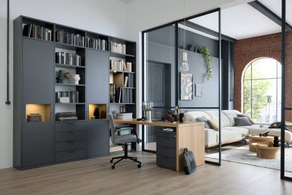 Kara-System von Musterring - Büromöbelkombi in Schiefergrau & Eiche sand