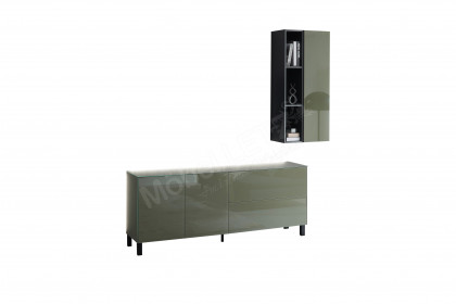 Colors von Mäusbacher - Wohnwand mit Glas in Olivgrün und geraden Metallfüßen