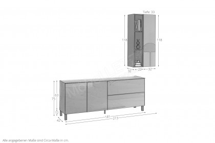 Colors von Mäusbacher - Wohnwand mit Glas in Olivgrün und geraden Metallfüßen