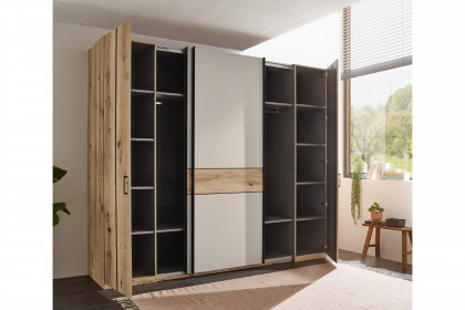 Genomi von SchlafKONTOR - Schwebe-/ Drehtürenschrank Eiche - kaschmir