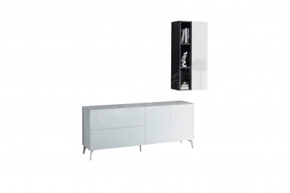 Colors von Mäusbacher - Wohnwand mit Glas in Weiß und weißen Metallfüßen