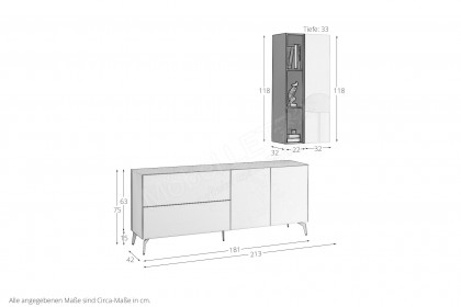 Colors von Mäusbacher - Wohnwand mit Glas in Weiß und weißen Metallfüßen