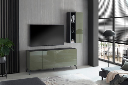 Colors von Mäusbacher - Wohnwand mit Glas in Olivgrün und Metallfüßen