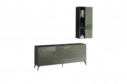 Colors von Mäusbacher - Wohnwand mit Glas in Olivgrün und Metallfüßen