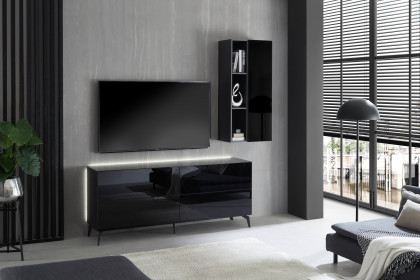 Colors von Mäusbacher - Wohnwand mit Glas in Schwarz und Metallfüßen