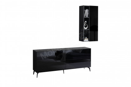 Colors von Mäusbacher - Wohnwand mit Glas in Schwarz und Metallfüßen