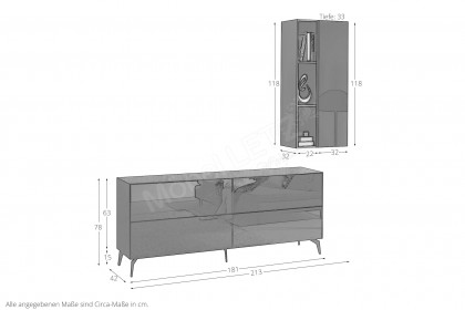Colors von Mäusbacher - Wohnwand mit Glas in Schwarz und Metallfüßen