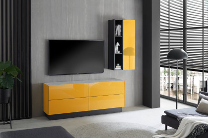 Colors von Mäusbacher - Wohnwand mit Glas in Gelb mit Sockel schwarz