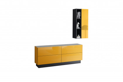 Colors von Mäusbacher - Wohnwand mit Glas in Gelb mit Sockel schwarz