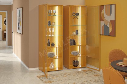 Amaya von SCHÖNER WOHNEN - Vitrinenset in Curry mit Rillenstruktur