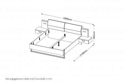 Raven von SchlafKONTOR - Bettanlage mit Beleuchtung Eiche - graphit
