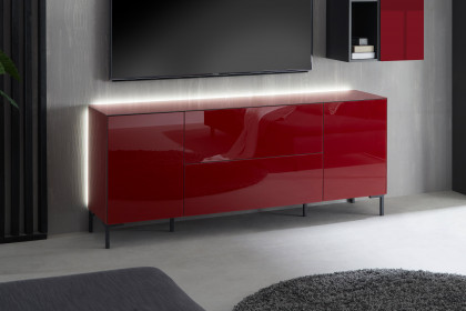 Colors von Mäusbacher - Lowboard 211 Glas bordeauxrot mit eckigen Metallfüßen