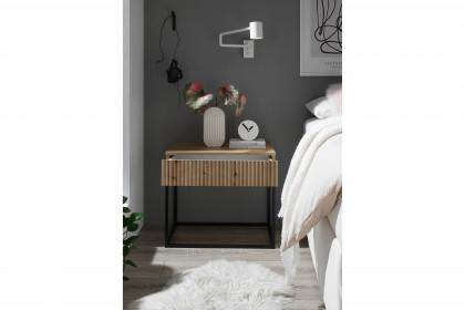 Marle von POL Power - Nachttisch mit Schubkasten Rillen-Muster Eiche Artisan