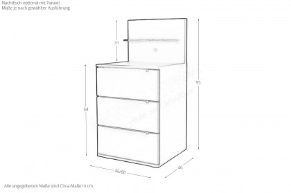 Glassystem von Disselkamp - Nachtschrank basalt mit 3 Schubkästen