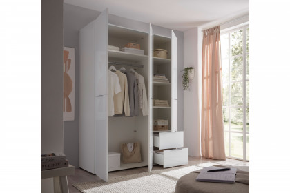 Santorin von POL Power - Kleiderschrank schmal mit Schubladen weiß - Glas