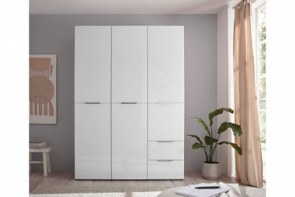 Santorin von POL Power - Kleiderschrank schmal mit Schubladen weiß - Glas