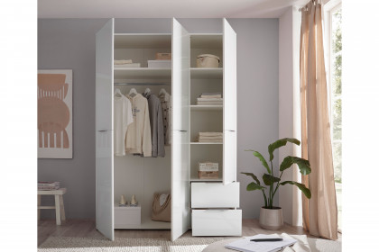 Santorin von POL Power - Kleiderschrank schmal mit Schubladen weiß - Glas