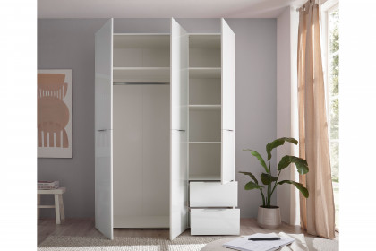 Santorin von POL Power - Kleiderschrank schmal mit Schubladen weiß - Glas