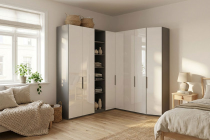 Glassystem von Disselkamp - Eckschrank basalt/ weiß mit Schenkelmaß 238 x 236 cm