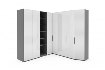 Glassystem von Disselkamp - Eckschrank basalt/ weiß mit Schenkelmaß 238 x 236 cm