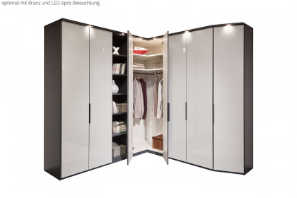 Glassystem von Disselkamp - Eckschrank basalt/ weiß mit Schenkelmaß 238 x 236 cm