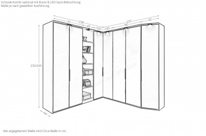 Glassystem von Disselkamp - Eckschrank basalt/ weiß mit Schenkelmaß 238 x 236 cm