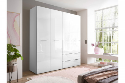 Santorin von POL Power - Kleiderschrank 4-türig mit Schubkästen weiß - Glas