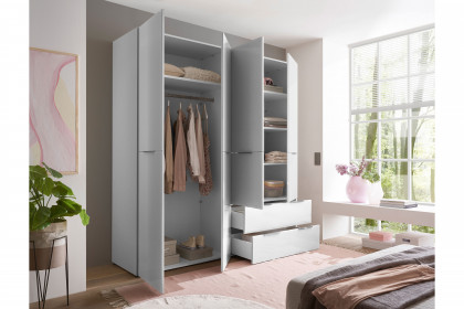 Santorin von POL Power - Kleiderschrank 4-türig mit Schubkästen weiß - Glas