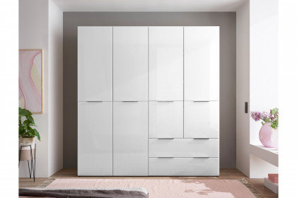 Santorin von POL Power - Kleiderschrank 4-türig mit Schubkästen weiß - Glas