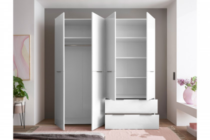 Santorin von POL Power - Kleiderschrank 4-türig mit Schubkästen weiß - Glas