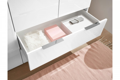 Santorin von POL Power - Kleiderschrank 4-türig mit Schubkästen weiß - Glas