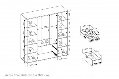 Vesala von POL Power - 4-türiger Schrank graphit mit 2 Spiegeln & 3 Schubladen