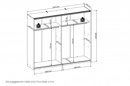 Kiara von POL Power - Schwebetürenschrank ca. 215 cm breit weiß - Eiche