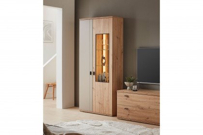 Grado-living von IDEAL Möbel - Vitrine Eiche mit Basaltabsetzung