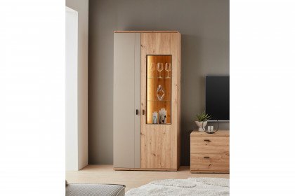 Grado-living von IDEAL Möbel - Vitrine Eiche mit Basaltabsetzung