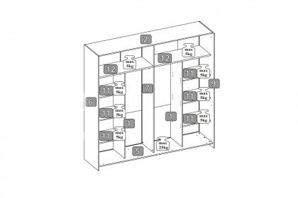 Melton von POL Power - Schrank schmal mit Hoteleinteilung grau - Eiche