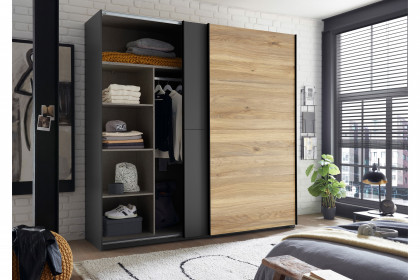 Melton von POL Power - Schrank schmal mit Hoteleinteilung grau - Eiche