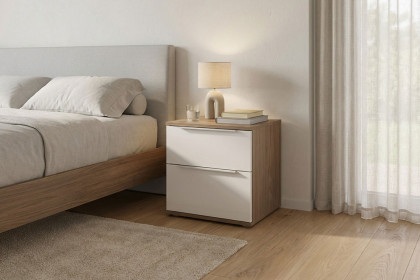 Glassystem von Disselkamp - Nachtschrank Balkeneiche - Glas weiß