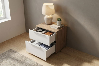 Glassystem von Disselkamp - Nachtschrank Balkeneiche - Glas weiß