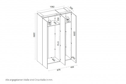 Kevo von POL Power - schmaler Schrank weiß ca. 135 cm breit mit Spiegel