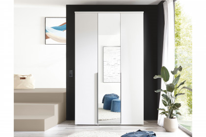 Kevo von POL Power - schmaler Schrank weiß ca. 135 cm breit mit Spiegel