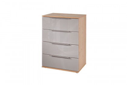 Glassystem von Disselkamp - Schlafzimmer-Kommode mit 4 Auszügen Balkeneiche/ Glas seidengrau
