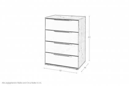 Glassystem von Disselkamp - Schlafzimmer-Kommode mit 4 Auszügen Balkeneiche/ Glas seidengrau